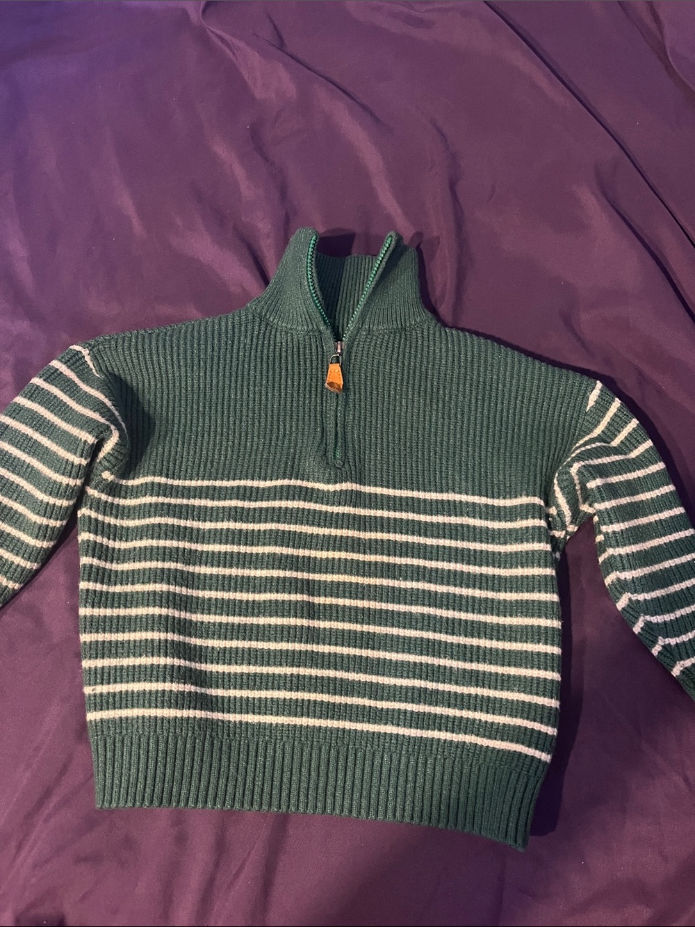 Kids Green Striped Half-Zip Sweater
